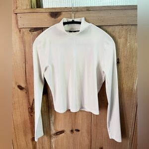 Ivory Form Fitting Cropped Mock Neck Ribbed Wallowa Columbia Long Sleeve Top
